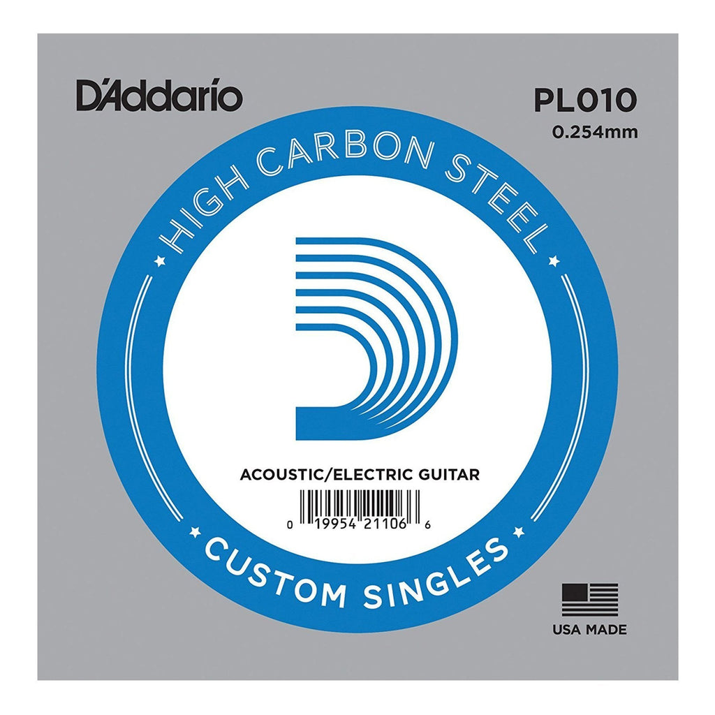 PL010-5-D'Addario PL010-5 5-Pack Plain Steel Single Strings for Acoustic or Electric Guitar (.010)-Living Music