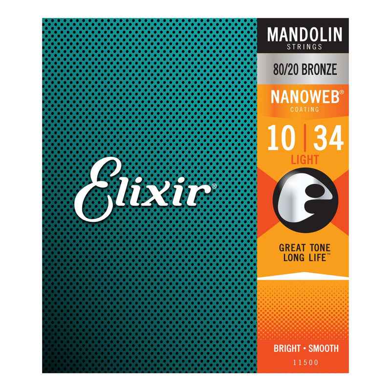 E11500-Elixir 11500 Light Tension 80/20 Bronze Nanoweb Mandolin Strings (10-34)-Living Music