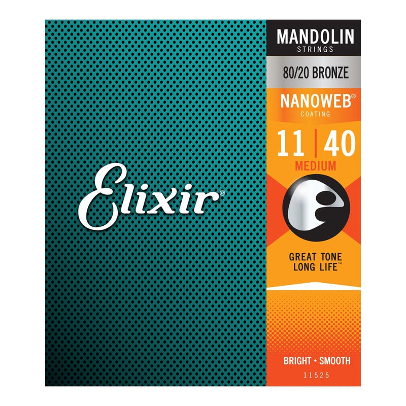 E11525-Elixir 11525 Medium Tension 80/20 Bronze Nanoweb Mandolin Strings (11-40)-Living Music