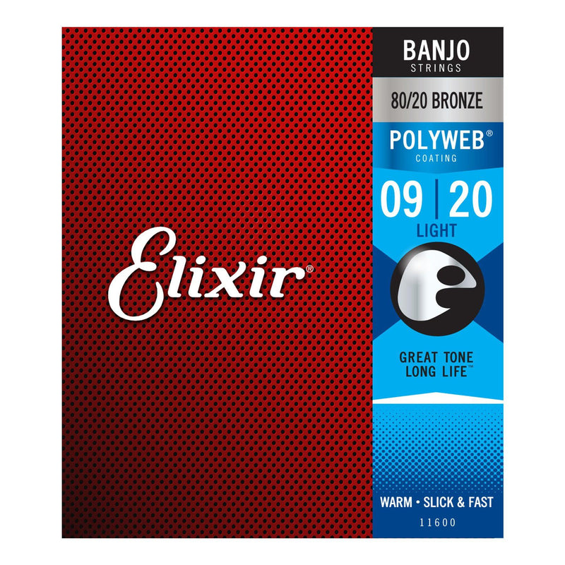 E11600-Elixir 11600 Light Nickel Plated Polyweb 5-String Banjo Strings (9-20-9)-Living Music
