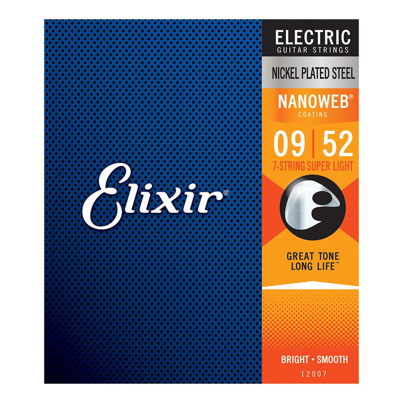 E12007-Elixir 12007 Super Light Nickel Plated Nanoweb 7-String Electric Guitar Strings (9-52)-Living Music
