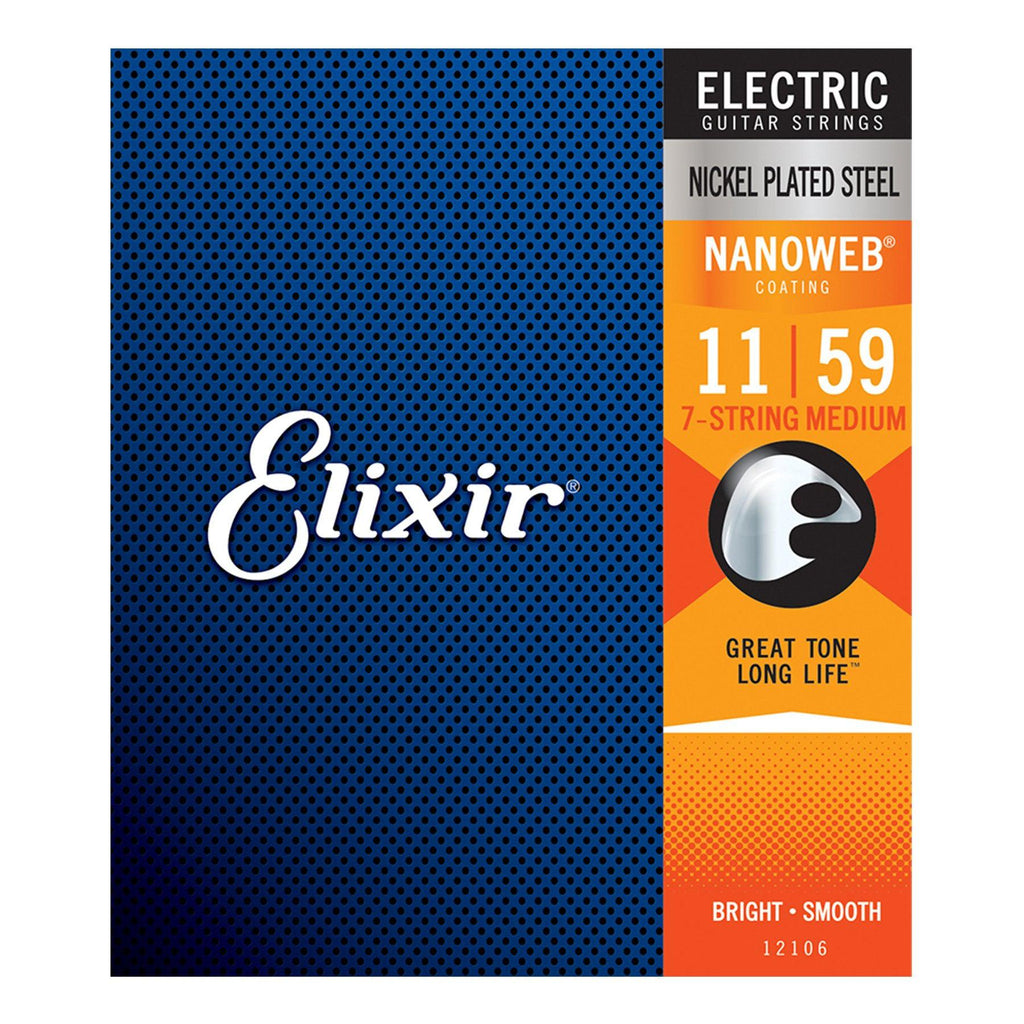 E12106-Elixir 12106 Medium Nickel Plated Nanoweb 7-String Electric Guitar Strings (11-59)-Living Music