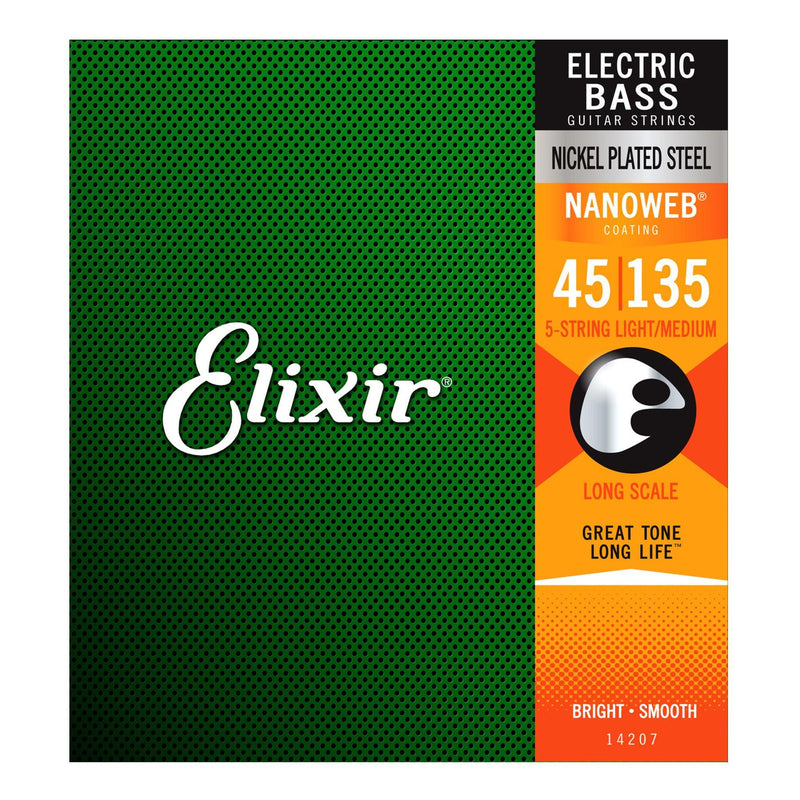 E14207-Elixir 14207 Light/Medium Nickel Plated Nanoweb 5-String Bass Guitar Strings (50-105)-Living Music