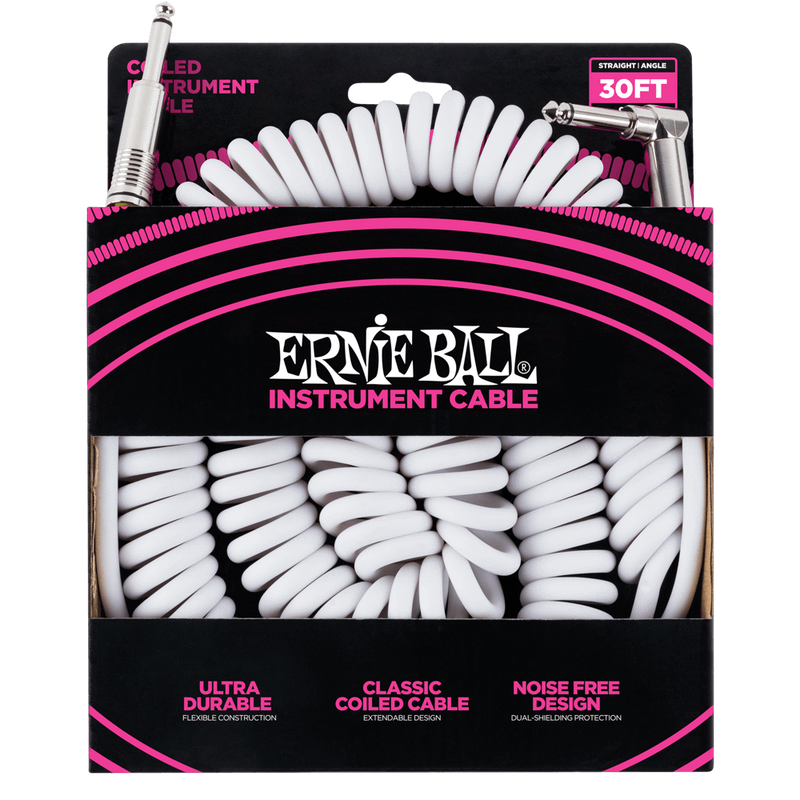 6045-Ernie Ball 'Ultraflex' Coiled Instrument Cable (10m White)-Living Music