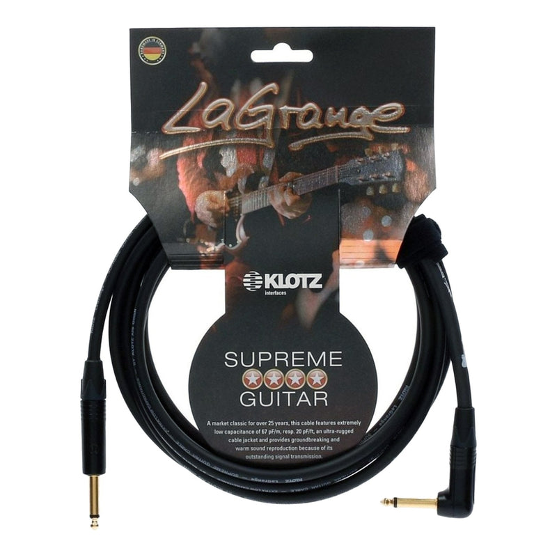 LAGPR0600-Klotz 'LaGrange' 1/4" Gold Plated Straight to Right Angled Jack Instrument Cable (6m)-Living Music