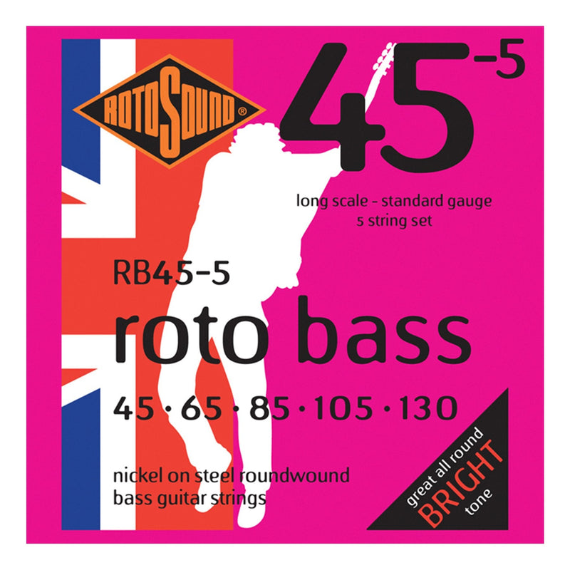 RB455-Rotosound RB455 Rotobass Standard Nickel on Steel 5-String Bass Guitar Strings (45-130)-Living Music